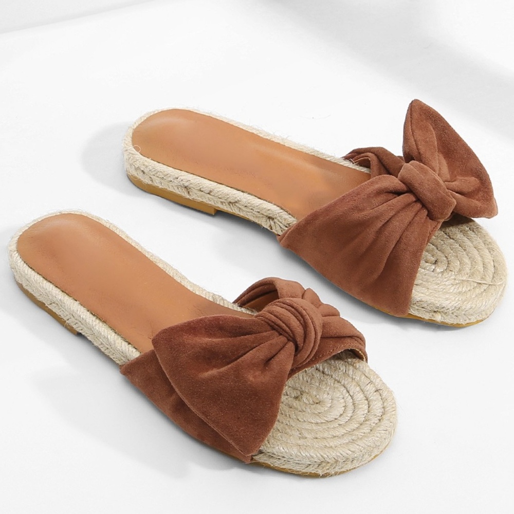 Bow Decorated Espadrille Flat Sandals - 3 Colors